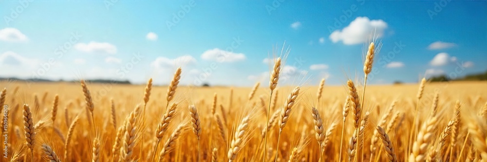 Golden barley stalks heavy with grain, swaying gently in the summer breeze under a vast blue sky A picturesque scene of rural abundance and the bounty of harvest season , autumn, plant Golden barley stalks heavy with grain, swaying gently in the summer breeze under a vast blue sky A picturesque scene of rural abundance and the bounty of harvest season , autumn, plant