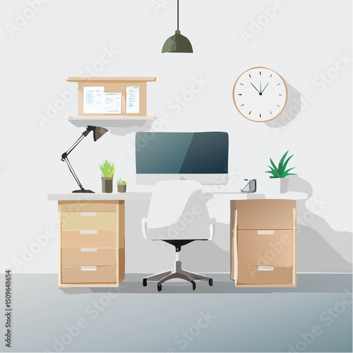 Minimalist Home Office Workspace Clean Design Vector Illustration