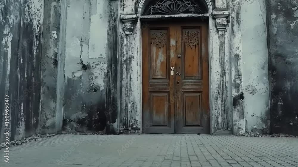 Weathered Portal: An Old Wooden Door Set in a Distressed Plaster Wall Weathered Portal: An Old Wooden Door Set in a Distressed Plaster Wall