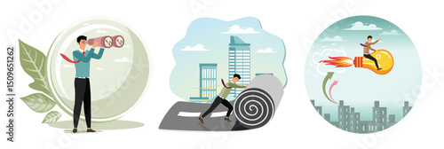 Discover economic recovery. Develop career path or create success way. Creative new idea.