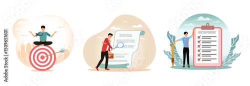 Relax meditation to eliminate distraction, concept, document checking, Oversized Task Checklist.