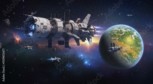 Wallpaper Mural Spaceship Approaching an Exoplanet Torontodigital.ca