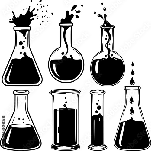 silhouettes set of laboratory flasks