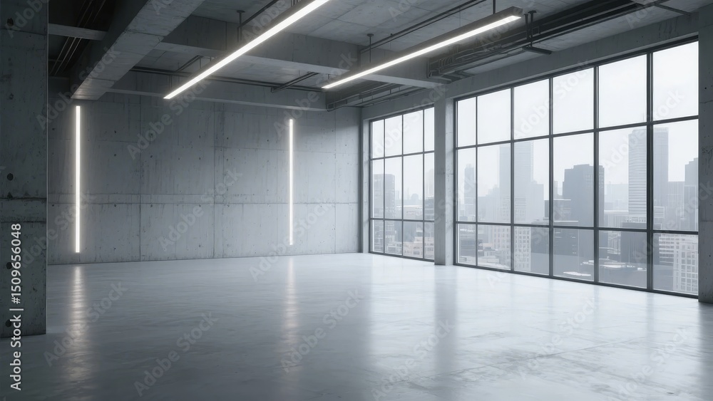 Fototapeta premium Modern Empty Office Space with Large Windows and City View