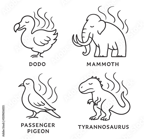 Extinct Species as Spirit Icons – Minimalist Black and White Vector Set