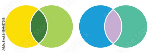 Intersecting circles. Blue and cyan. Merge concept. Colored icon. Business background. Vector illustration. Stock image.