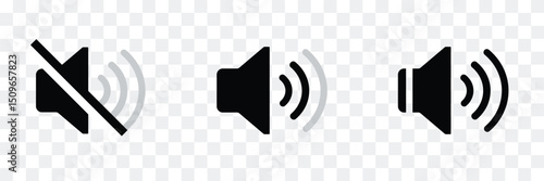 Sound volume icons set with different signal levels on transparent background. silent signs. Volume symbol. speaker on and off.Аn icon that increases and reduces the sound. vector illustration