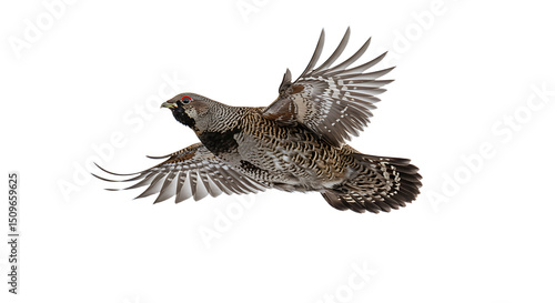 A Ruffled Grouse in MidFlight Displaying Detailed Wing Feathers
