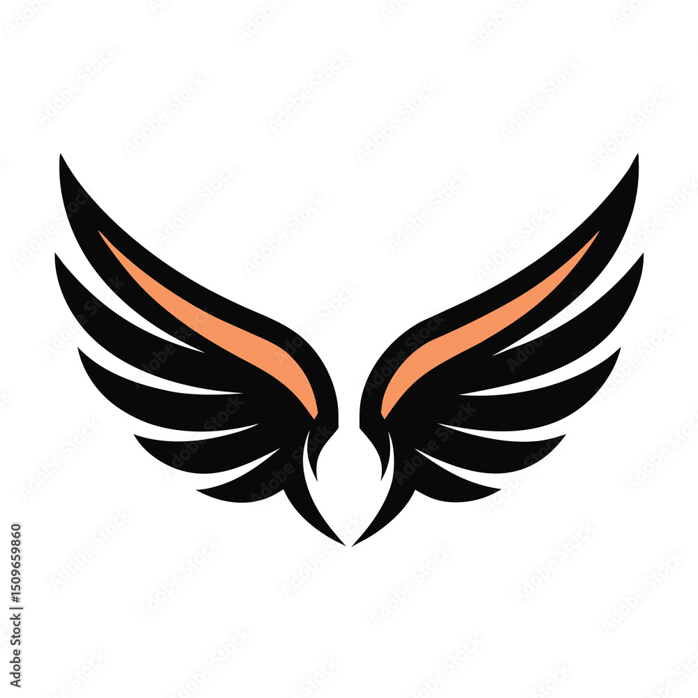 Fototapeta premium Vector illustration of black wings with orange detail symbol representing freedom and aspiration