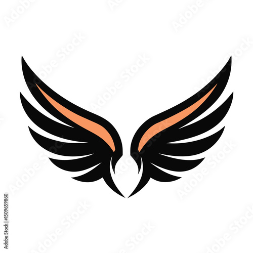 Vector illustration of black wings with orange detail symbol representing freedom and aspiration