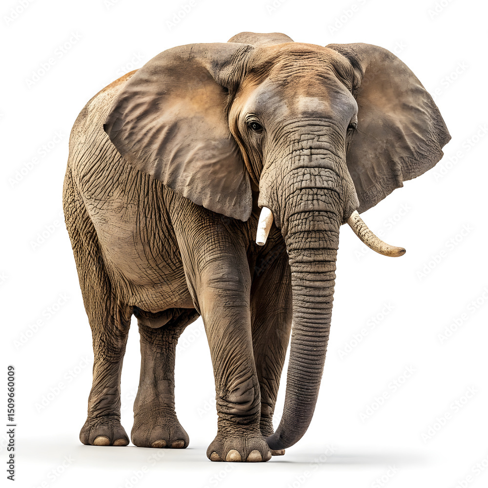 Fototapeta premium A clean full-body image of an African elephant with natural details and a calm stance.