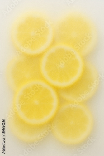 Lemon Slices Under Frosted Glass Yellow Citrus Fruit Abstract Food Background