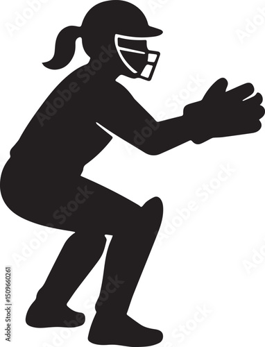 Female Softball Catcher Silhouette in Ready Position