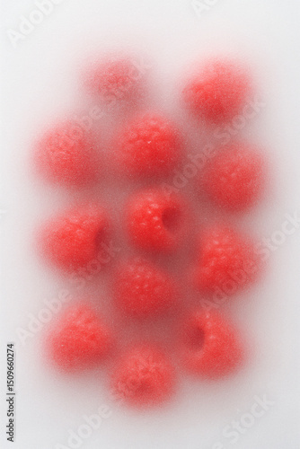 Raspberries Under Frosted Glass Red Berry Abstract Healthy Food Background