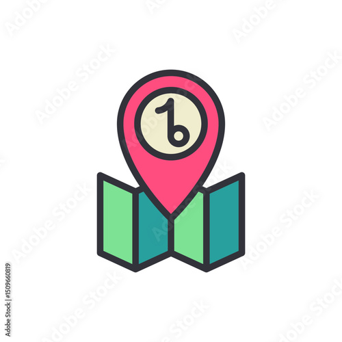 Whimsical Map Pinpointing Music Venue Location On A Transparent Layout