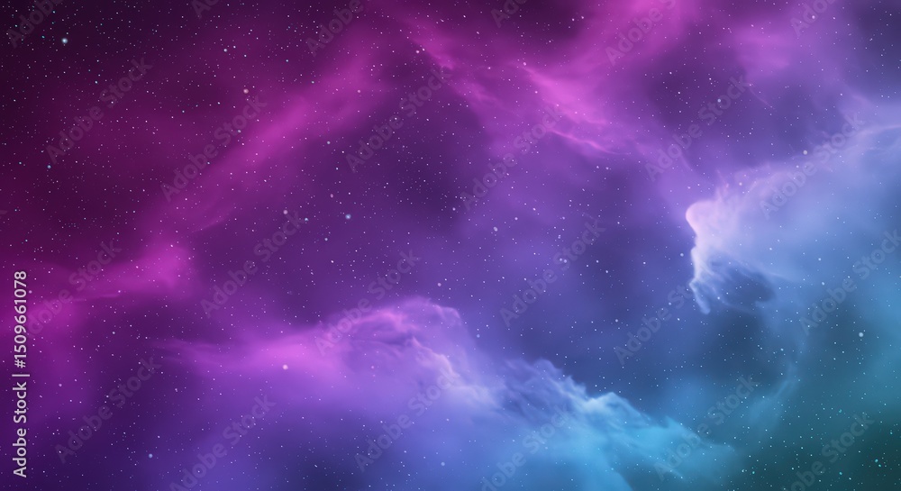 Naklejka premium Cosmic Nebula: A Symphony of Purple and Teal