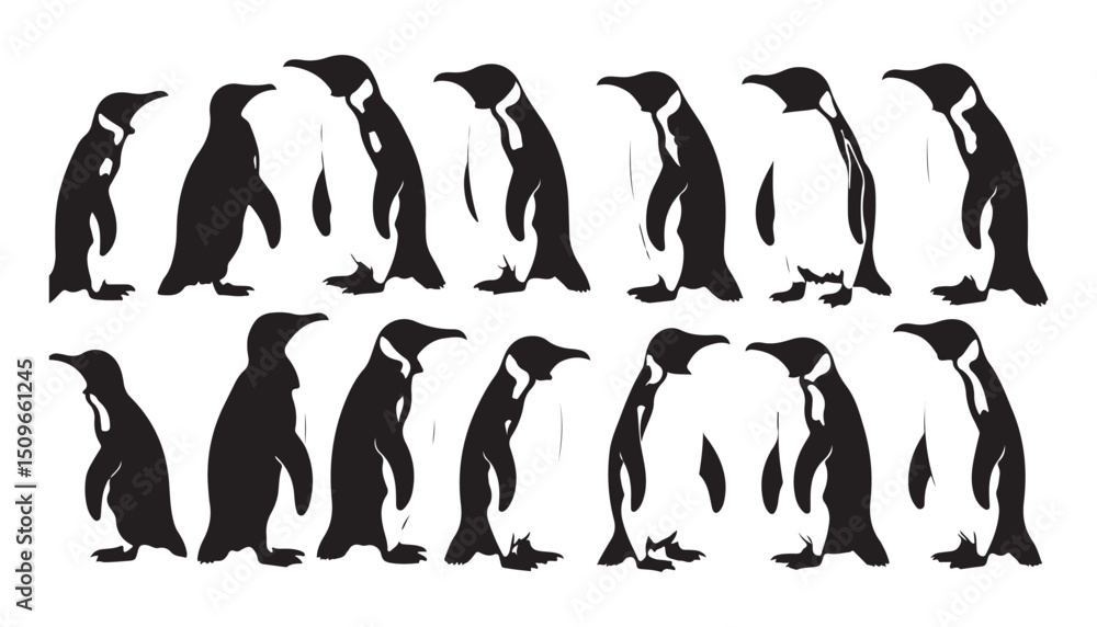 Fototapeta premium black silhouette art of a penguin on a white background