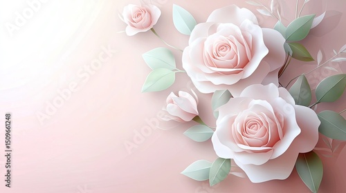 Delicate pastel roses and leaves in a soft color scheme.