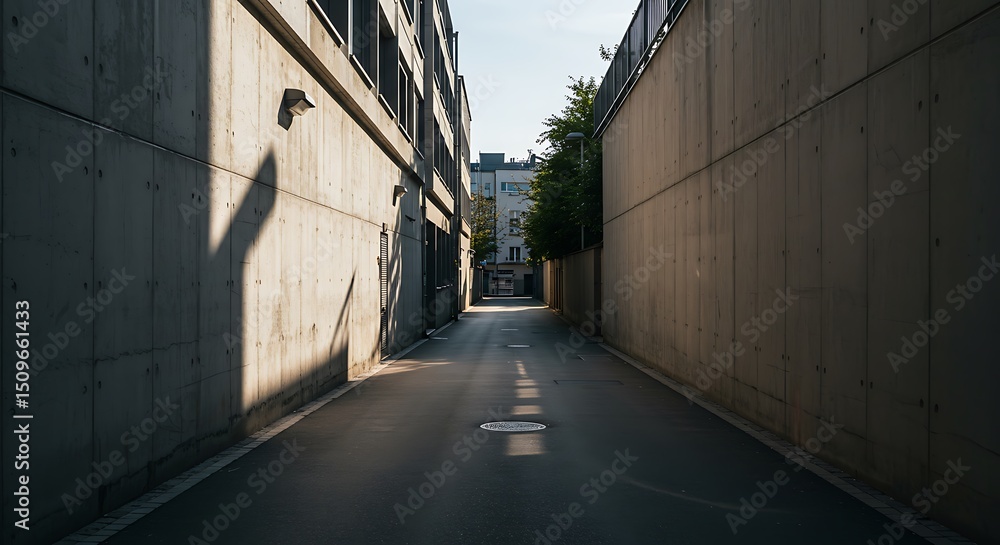 Obraz premium Sunlit Urban Alleyway Shadows and Light in City Architecture