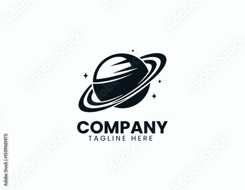 Sleek Black Silhouette of Majestic Saturn Planet Iconic Rings Vector Logo Design