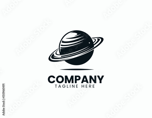 Sleek Black Silhouette of Majestic Saturn Planet Iconic Rings Vector Logo Design