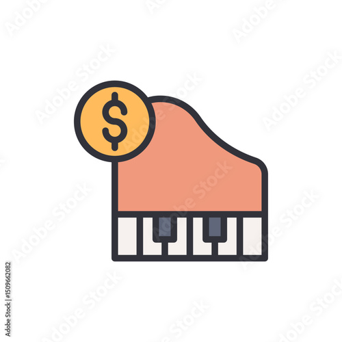 Stylized Piano Icon With A Dollar Coin Floating Above Its Keys