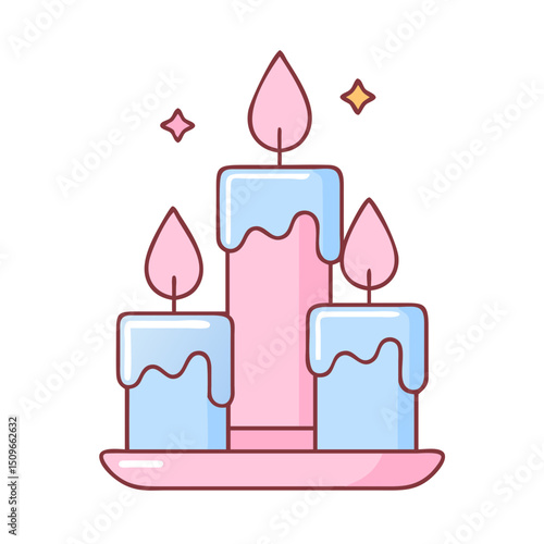 Set of candles in flat blue and pink style representing candlelight service and spiritual events