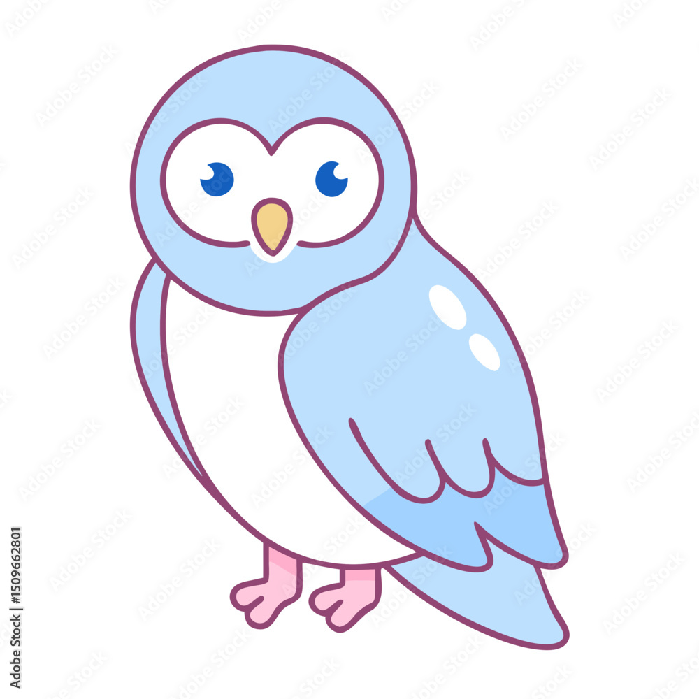 Obraz premium Snowy owl icon in pastel pink and blue for winter themes