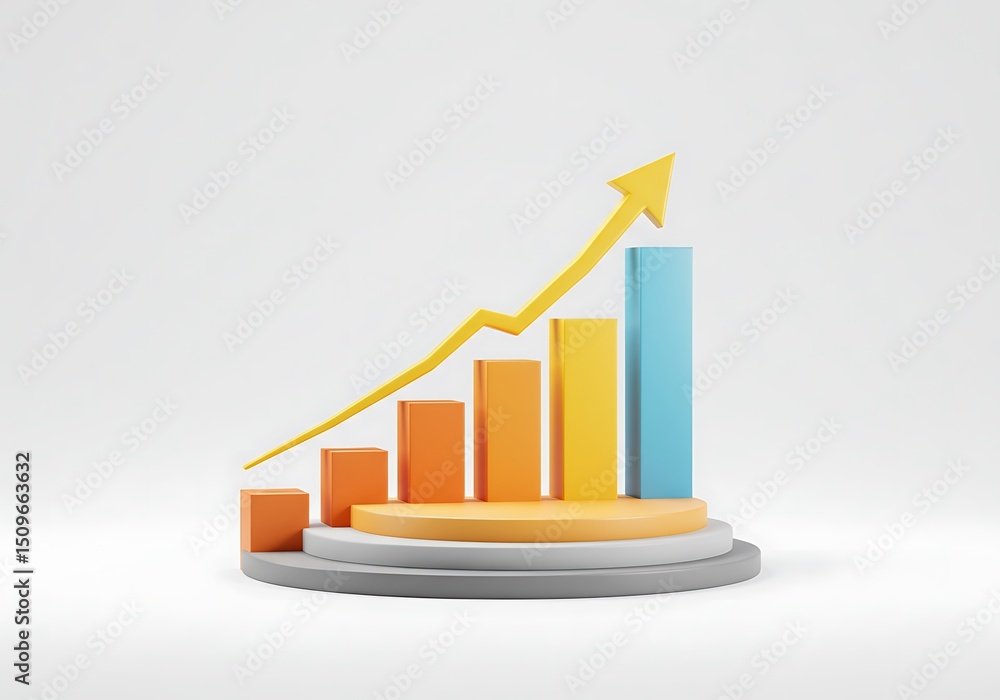 Colorful bar graph with arrow showing growth isolated on white background Colorful bar graph with arrow showing growth isolated on white background