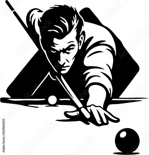 billiard player silhouette vector illustration, isolated on white
