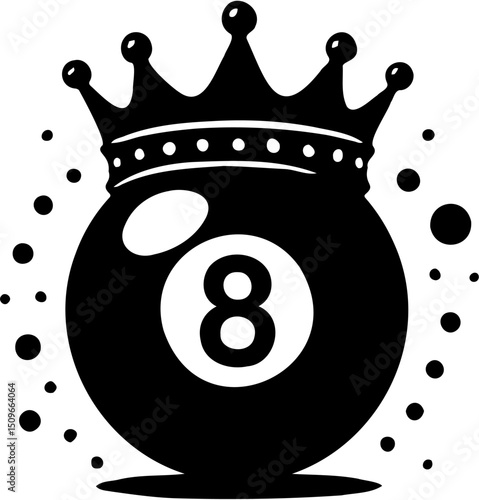 vector illustration of billiard ball silhouette no 8 with crown, isolated on white