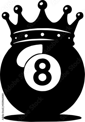 vector illustration of billiard ball silhouette no 8 with crown, isolated on white