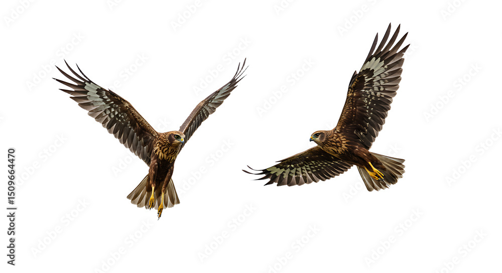 Obraz premium Two Soaring Red Kites in Flight Against a Pure White Background