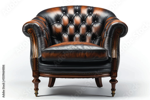 vintage leather sofa on wooden isolate on white clipping path
