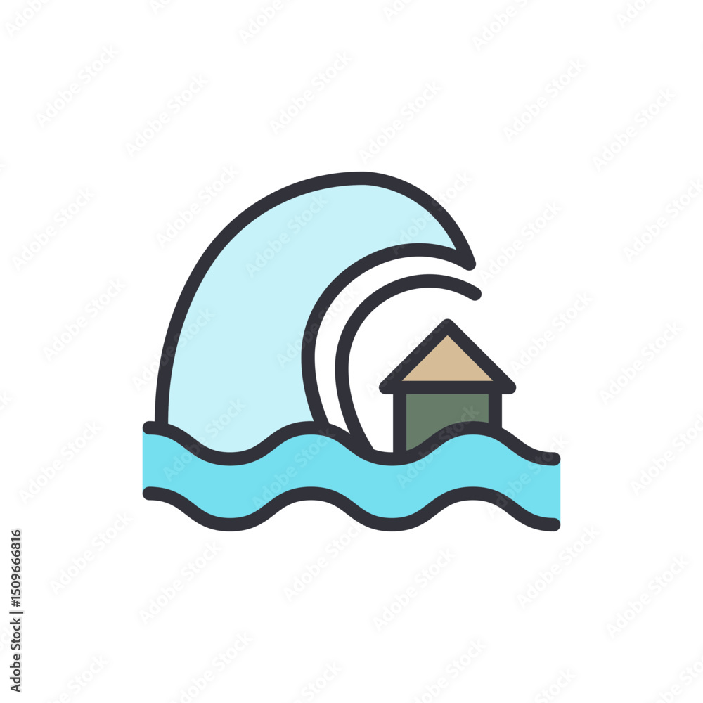 Fototapeta premium Illustration Of Tsunami Approaching House With Transparent Background