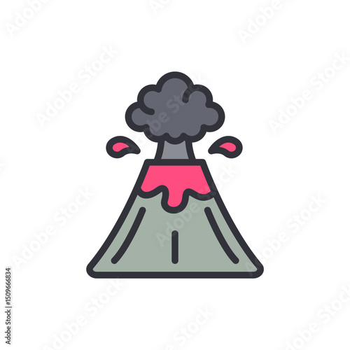 Stylized Volcano Erupting With Lava Smoke And Volcanic Bombs