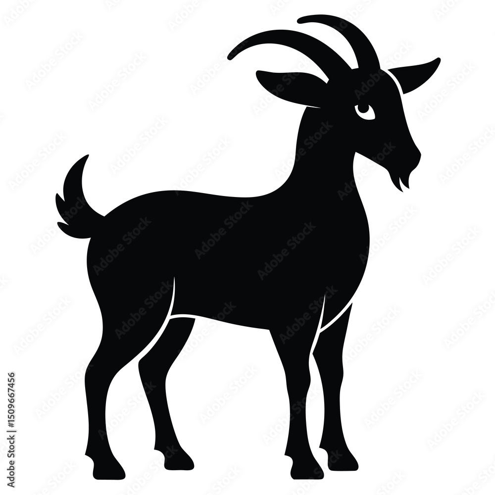 Fototapeta premium Black goat silhouette illustration on white background