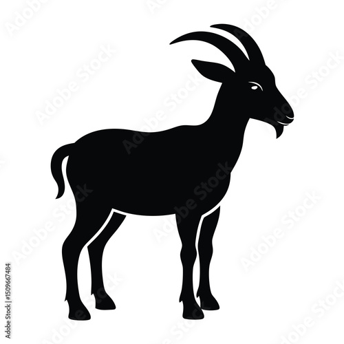 Black goat silhouette illustration on white background