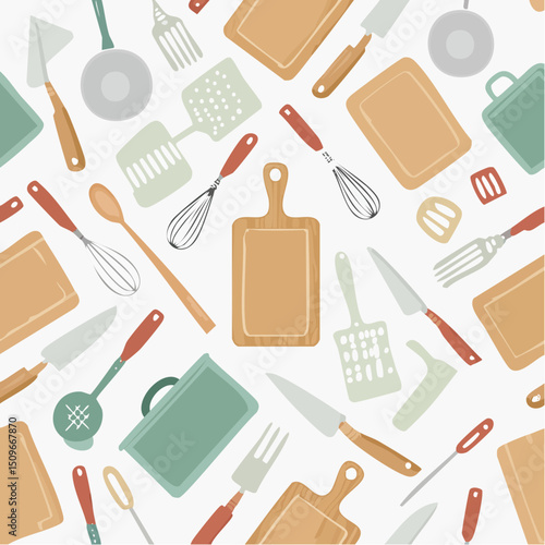 A stylish pattern of kitchen tools with a minimal look, perfect for branding, packaging, or home decor.