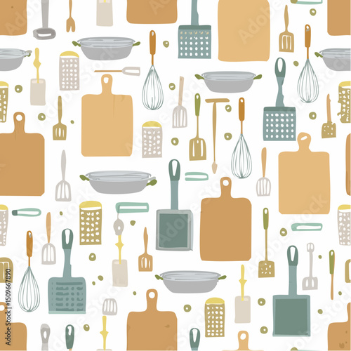 A stylish pattern of kitchen tools with a minimal look, perfect for branding, packaging, or home decor.