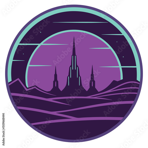 Alien planet landscape silhouette sci fi vector design