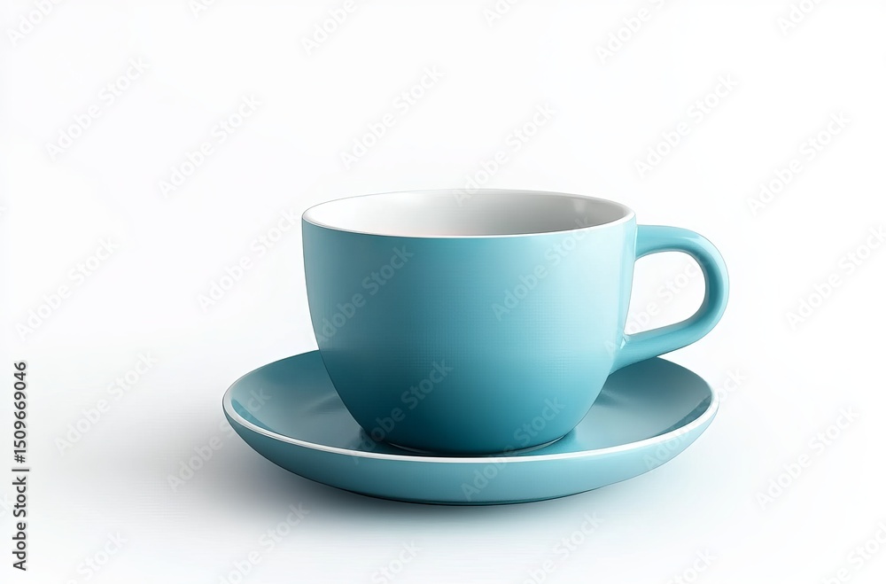 Ceramic Maillolina blue cup and saucer, white background, product photography, studio shot, soft lighting, product view, perspective Ceramic Maillolina blue cup and saucer, white background, product photography, studio shot, soft lighting, product view, perspective