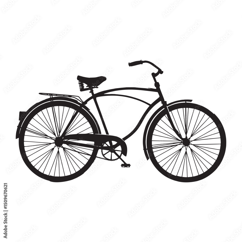 Fototapeta premium bicycle on white background silhouette of classic vintage bicycle in black and white 