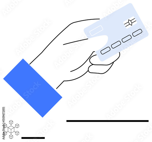 Hand holding credit card emphasizes modern payment solutions, security, and simplicity. Ideal for e-commerce, fintech, banking, online shopping, digital wallet, financial management simple landing