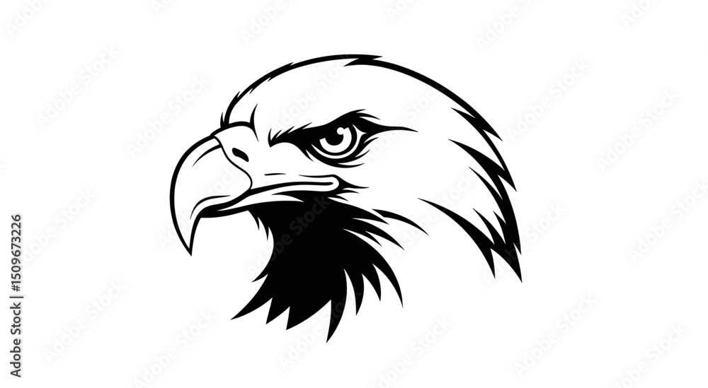 Fototapeta premium Striking Monochrome Vector Graphic of a Majestic Eagle Head with Detailed Beak and Intense Eyes on White Background