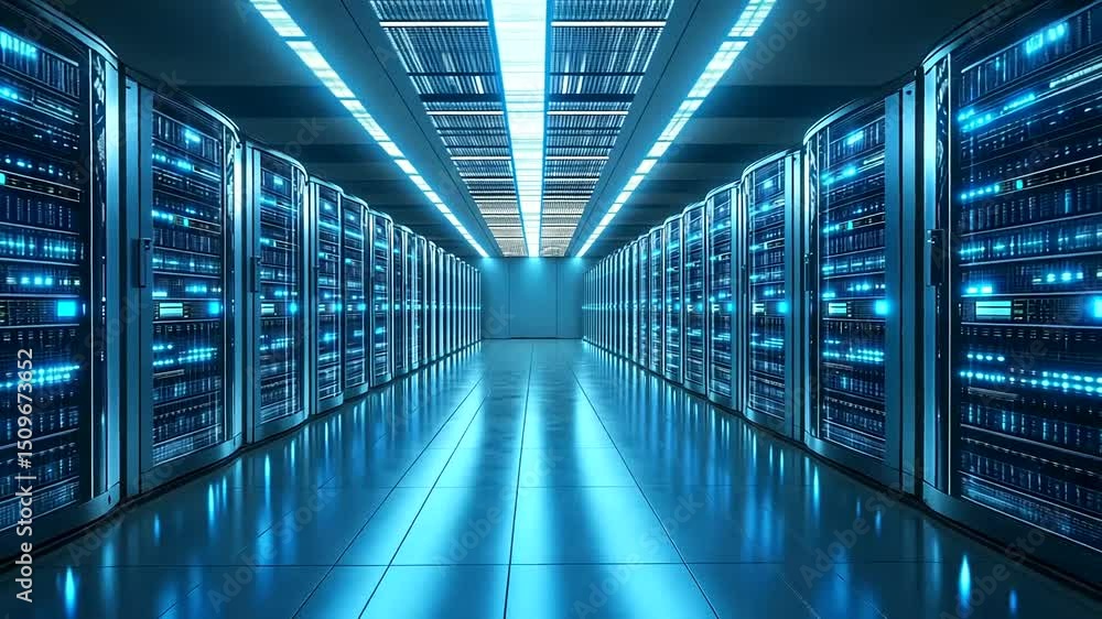 Futuristic Data Center with LED Lighting Effects Futuristic Data Center with LED Lighting Effects