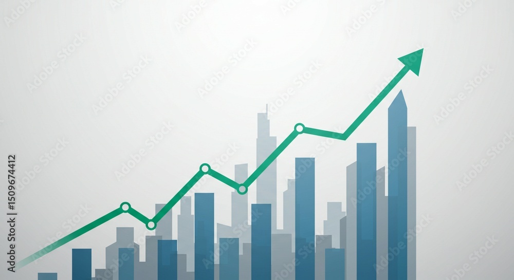 Fototapeta premium Upward Trending City Skyline Growth Chart Graphic