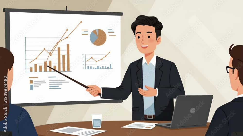 Man Presenting Financial Data Chart Man Presenting Financial Data Chart