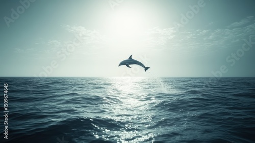 Dolphin Jumping Above Ocean Waves Under a Serene Sky at Dusk