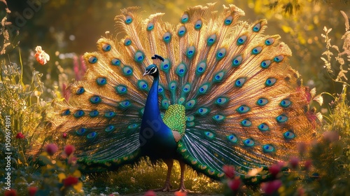 Majestic Peacock Displaying Colorful Feathers in Nature's Garden